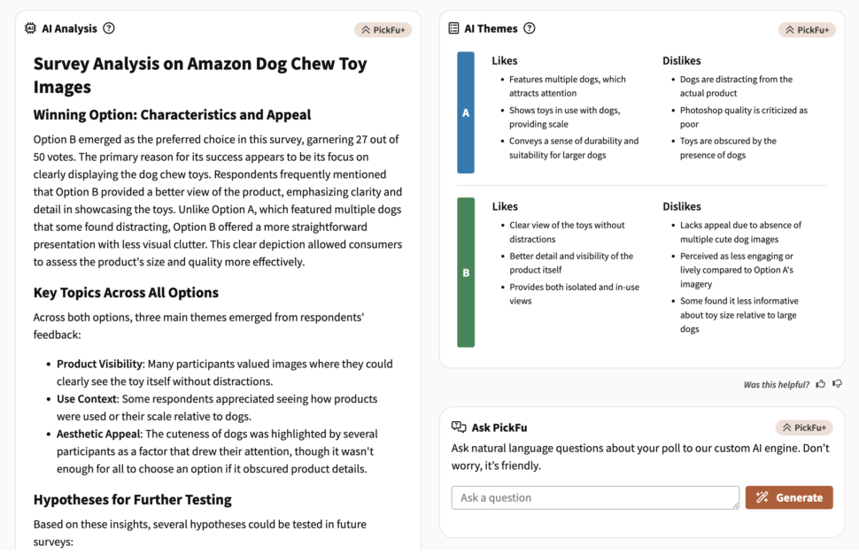 Image of PickFu's AI Highlights tab on the poll results page